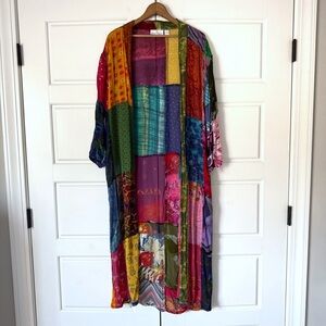 Sacred Threads Floral Patchwork Cardigan Medium Boho Hippie Artsy Colorful Long